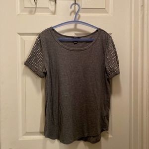 Forever 21 Heather Grey Scoop neck T-shirt with silver studs on sleeves - L